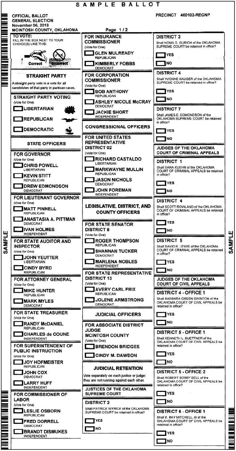 November 6 General Election Sample Ballots